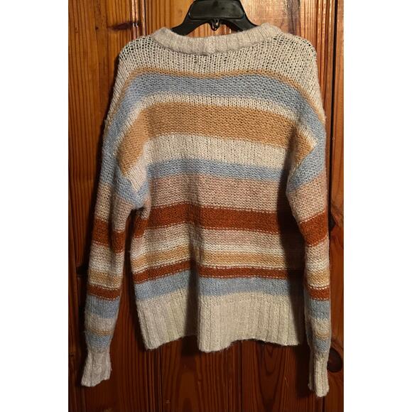 American Eagle women’s striped sweater oversized brown tan cotton small - Picture 3 of 3